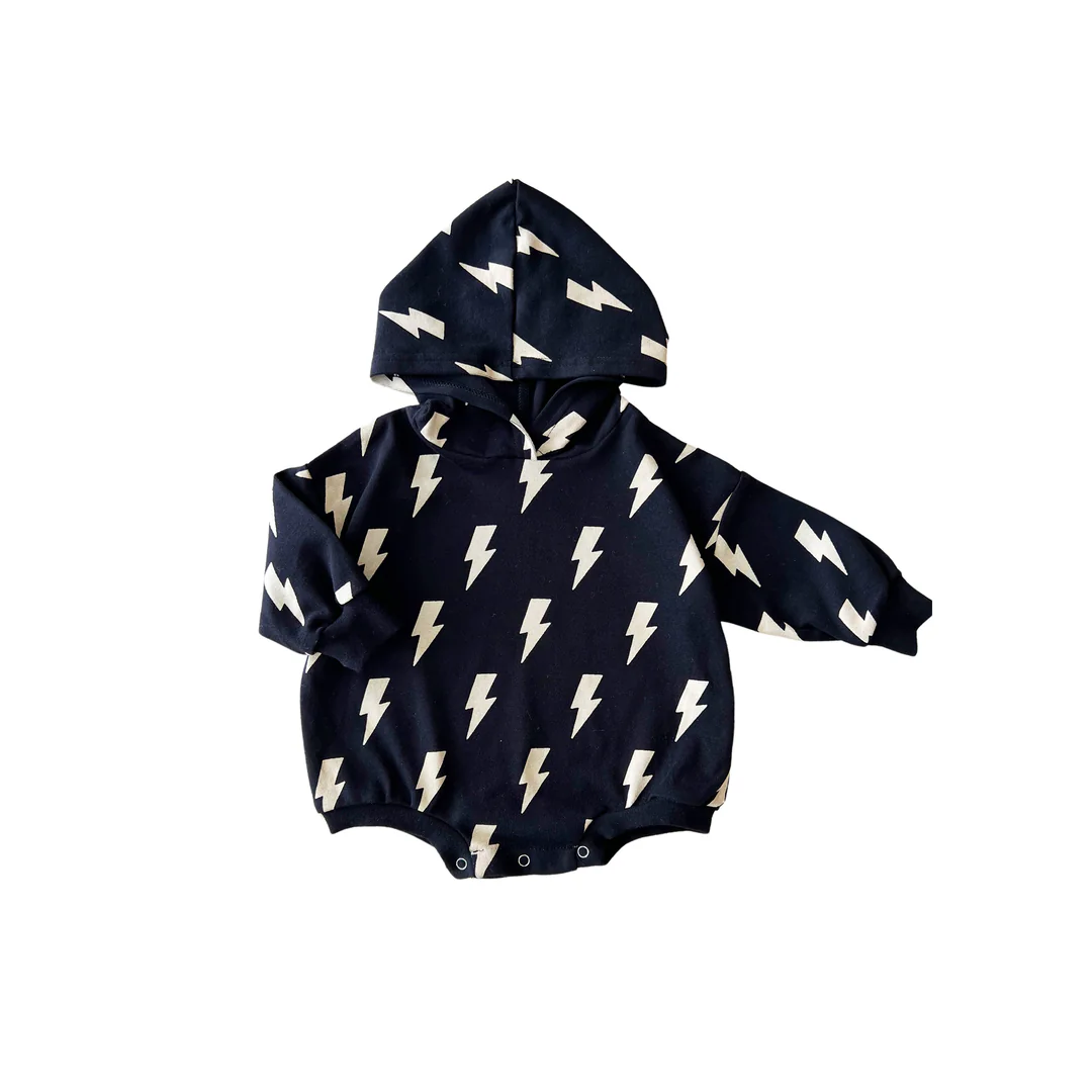 Hooded Bubble Romper | Black Bolts