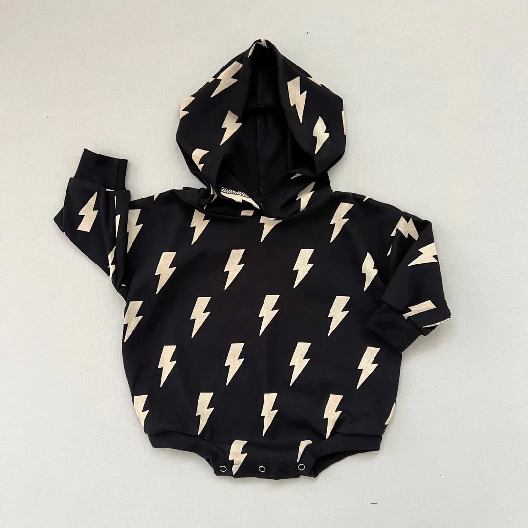 Hooded Bubble Romper | Black Bolts
