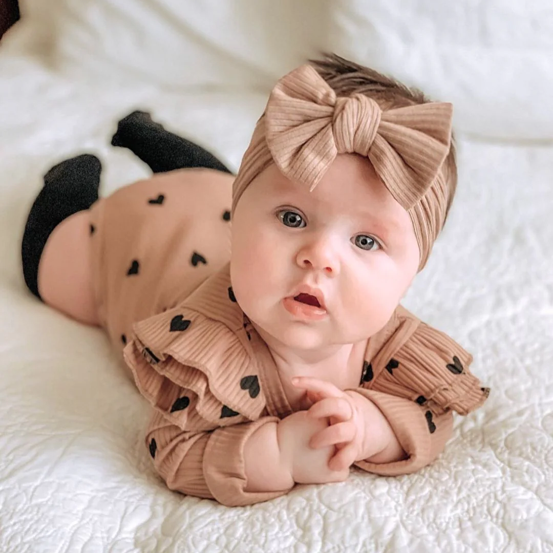 Set of 2 Hearts Flutter Sleeve Romper | Camel & Beige